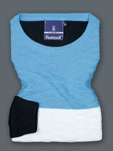Blue Tri Color Pure Cotton Knitted T-Shirt
